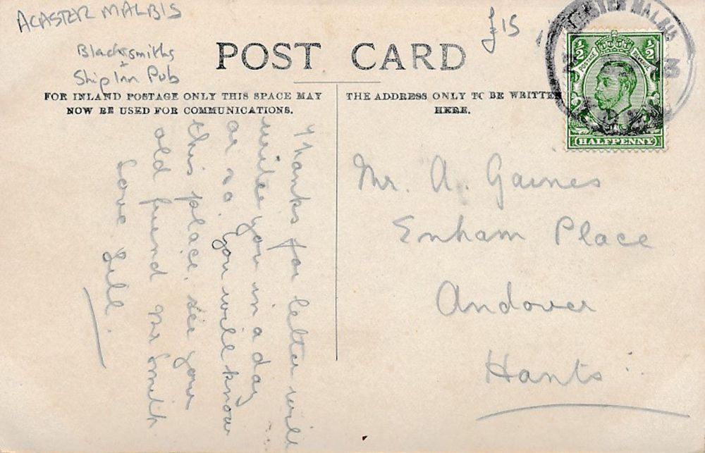 Reverse of postcard of Ship Inn