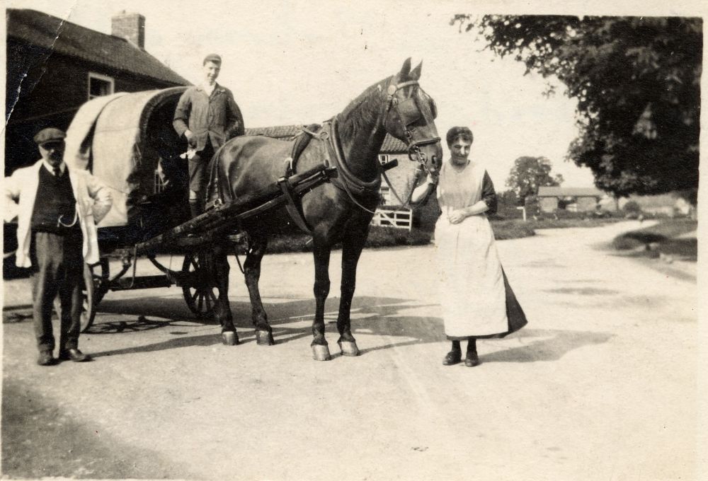 Mrs Mortimer & son outside Roebuck Inn