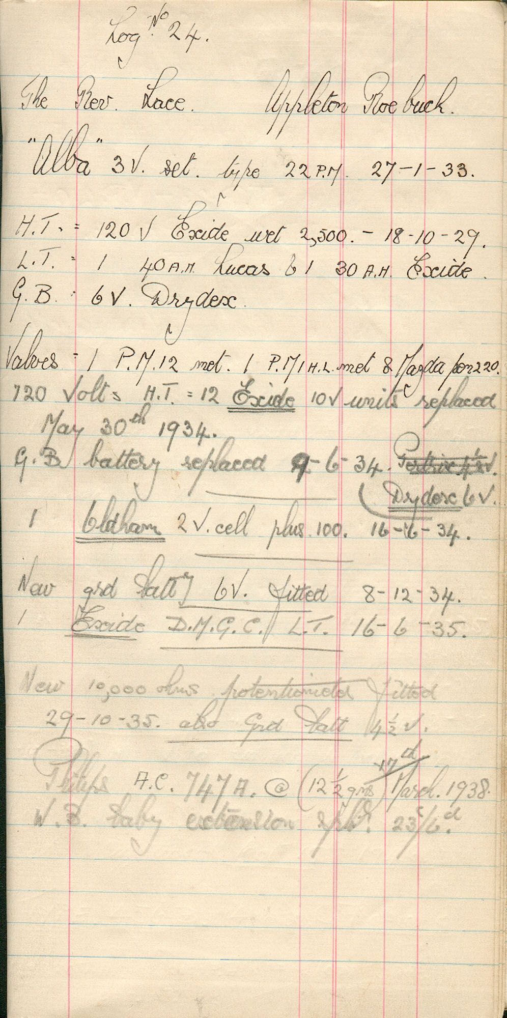 David Arrand's wireless log book