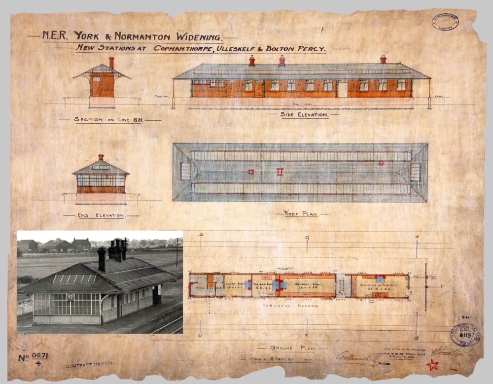 original NER drawing with small inset photo of Station