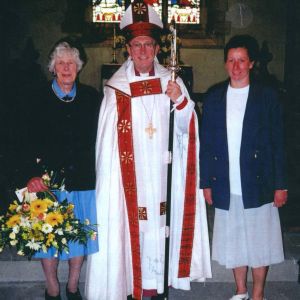 Mary Birkley, Archbishop David Hope, Denise Rowley in St John's AS