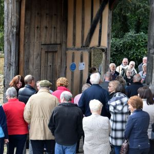 Unveiling plaque to Marjorie Harrison at gatehouse