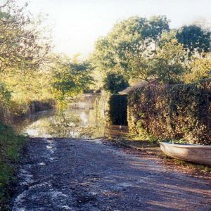 Floods in Bolton Percy - Rampart and boat