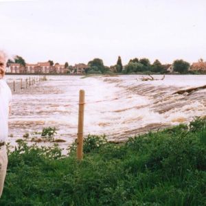 River Wharfe overtopping flood bank at Bolton Percy